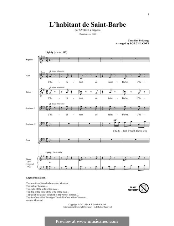 L'Habitant de Saint Barbe: For mixed choir by folklore