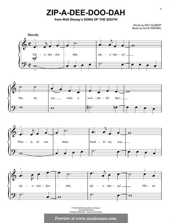 Zip-A-Dee-Doo-Dah: For piano by Allie Wrubel