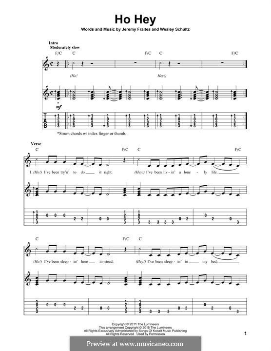 Ho Hey (The Lumineers): For guitar by Jeremy Fraites, Wesley Schultz