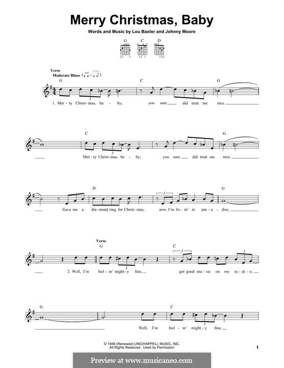 Merry Christmas, Baby: For guitar by Johnny Moore, Lou Baxter