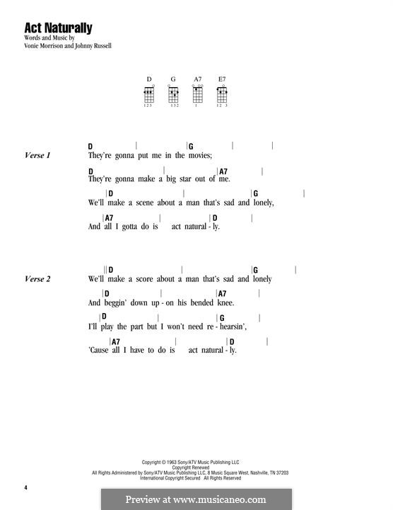 Act Naturally (Buck Owens): For ukulele by Johnny Russell, Vonie Morrison