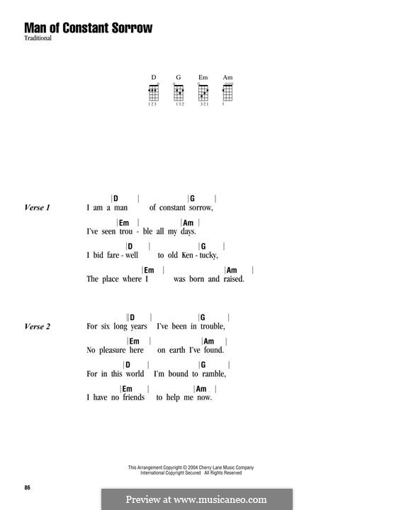 Man of Constant Sorrow: For ukulele by folklore