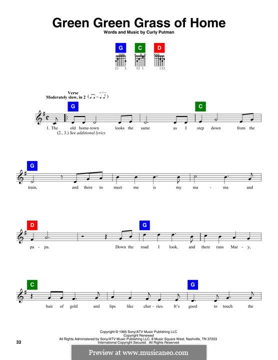 Green Green Grass of Home: Melody line by Curly Putman