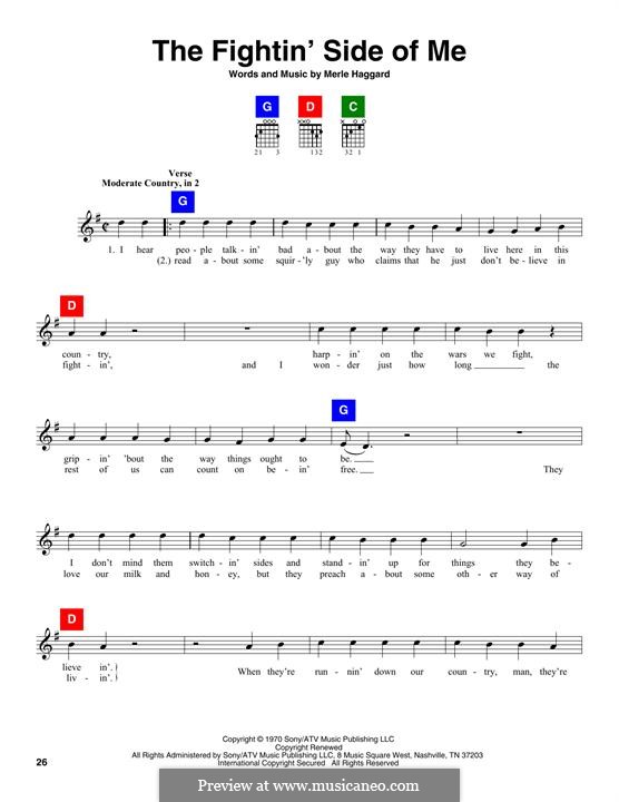 The Fightin' Side of Me: Melody line by Merle Haggard