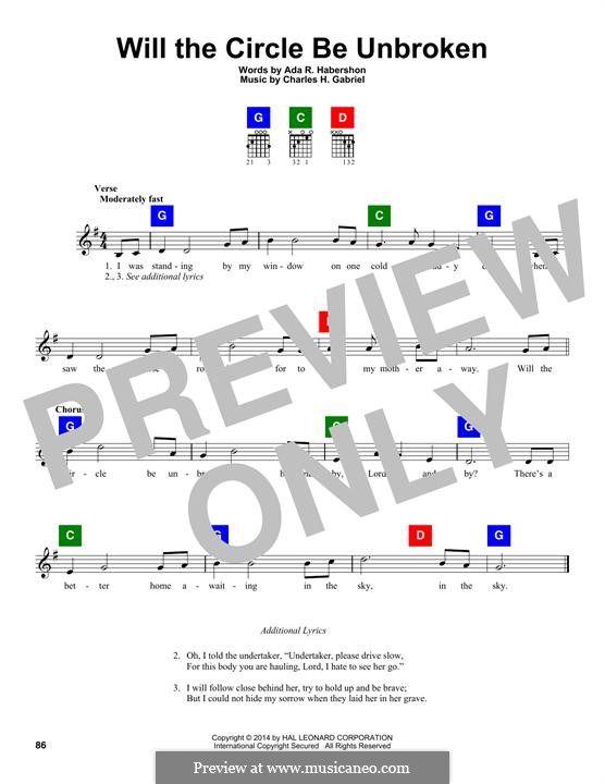 Will the Circle Be Unbroken: Melody line by Charles Hutchinson Gabriel