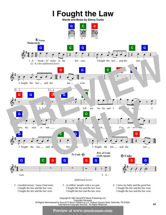 I Fought the Law (The Clash): Melody line by Sonny Curtis