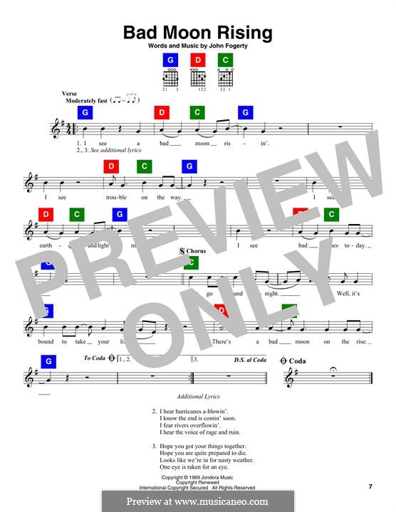 Bad Moon Rising (Creedence Clearwater Revival): Melody line by John C. Fogerty