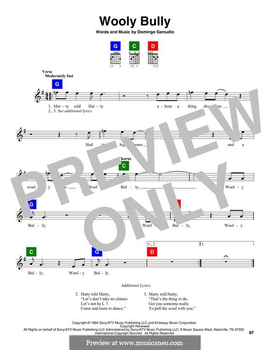 Wooly Bully (Sam the Sham & The Pharaohs): Melody line by Domingo Samudio