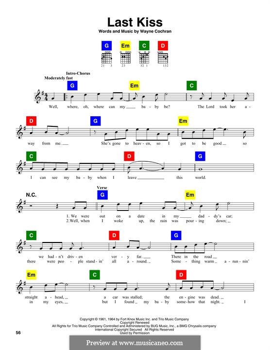 Last Kiss (J. Frank Wilson): Melody line by Wayne Cochran