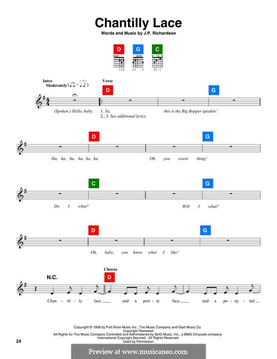 Chantilly Lace (The Big Bopper) by J. Richardson - sheet music on MusicaNeo