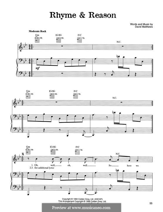 Rhyme & Reason (Dave Matthews Band): For voice and piano by David J. Matthews