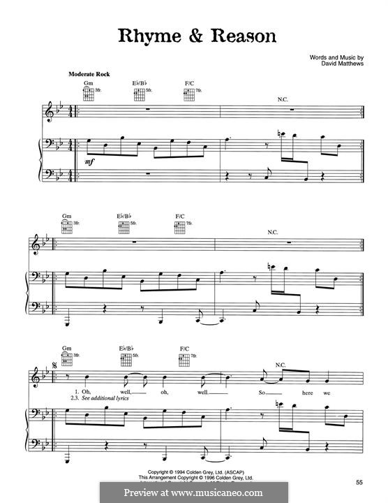 Rhyme & Reason (Dave Matthews Band): For voice and piano by David J. Matthews