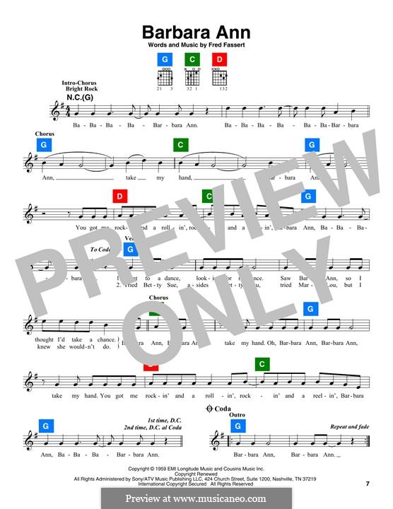 Barbara Ann (The Beach Boys): Melody line by Fred Fassert