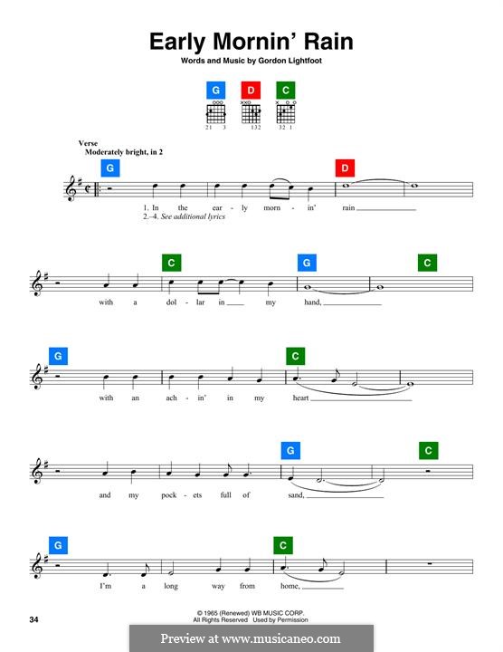 Early Morning Rain (Eva Cassidy): Melody line by Gordon Lightfoot