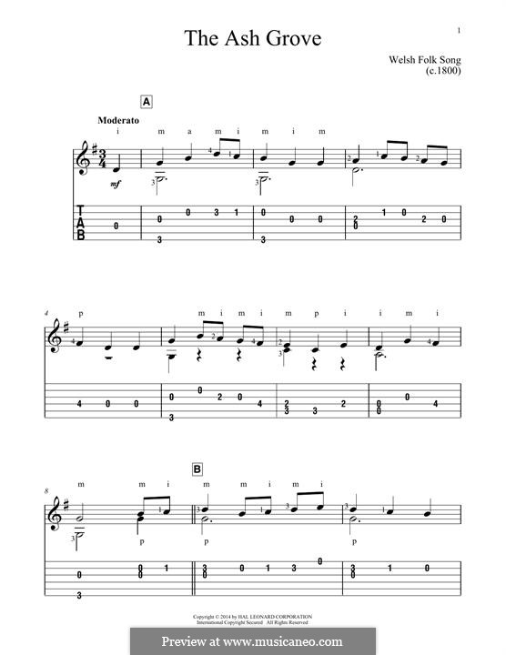 The Ash Grove (printable scores): For guitar with tab by folklore