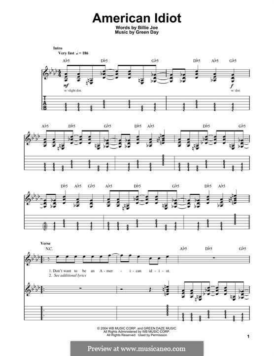 American Idiot (Green Day): For guitar with tab by Billie Joe Armstrong, Tré Cool, Michael Pritchard