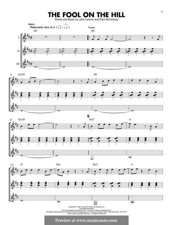 The Fool on the Hill (The Beatles): For guitar with tab by John Lennon, Paul McCartney