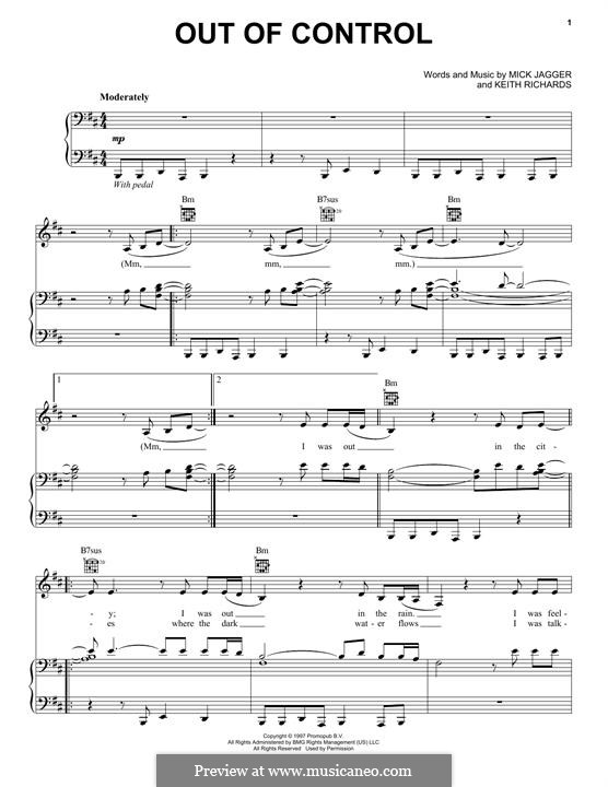 Out of Control (The Rolling Stones): For voice and piano by Keith Richards, Mick Jagger