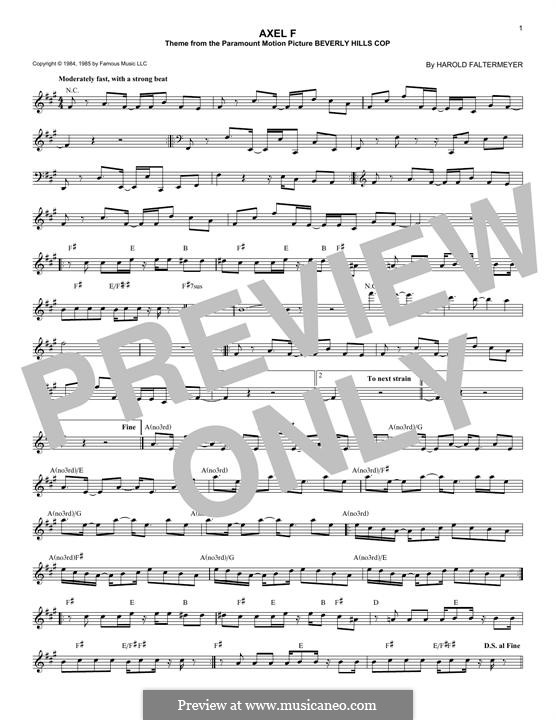 Axel F (from Beverley Hills Cop): Melody line by Harold Faltermeyer