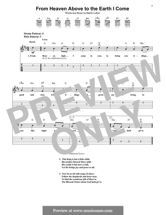 From Heaven Above to Earth I Come: For guitar with tab by Martin Luther
