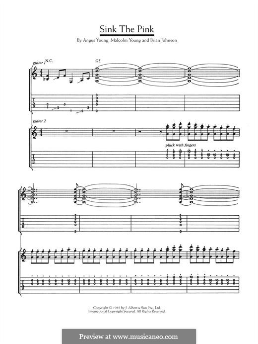 Sink the Pink (AC/DC): For guitar with tab by Angus Young, Brian Johnson, Malcolm Young