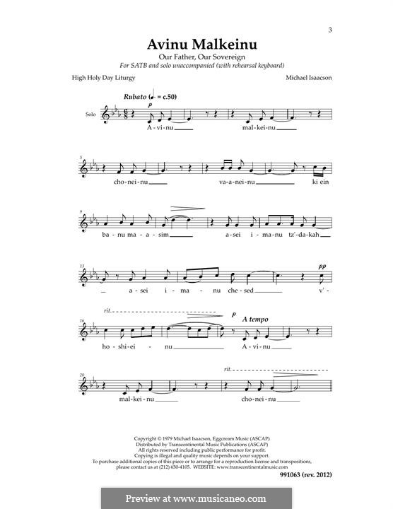 Avinu Malkeinu Cantor: For mixed choir by Michael Isaacson