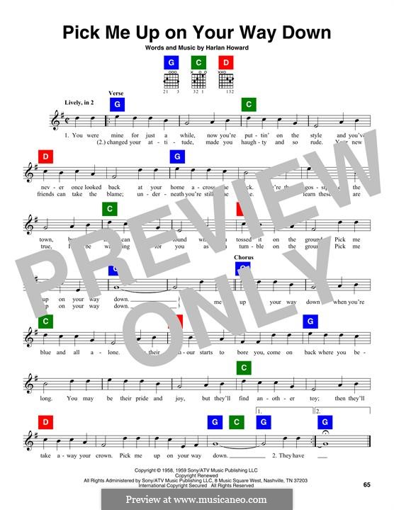 Pick Me Up On Your Way Down: Melody line by Harlan Howard