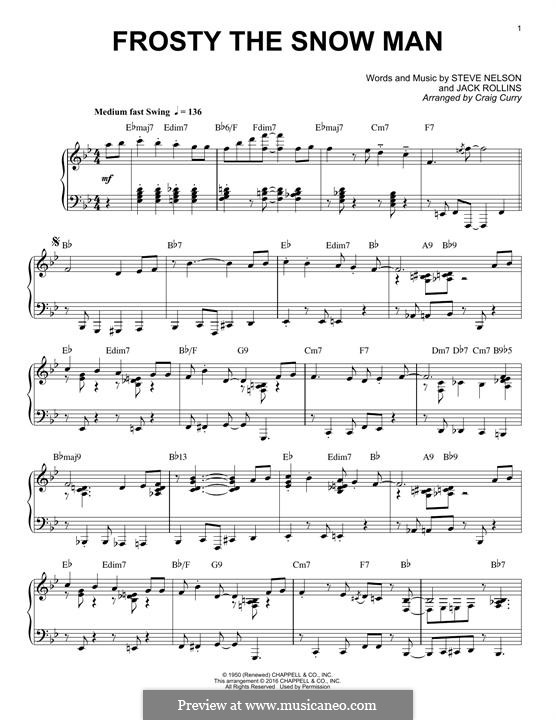 Frosty the Snow Man, for Piano: For a single performer by Jack Rollins, Steve Nelson