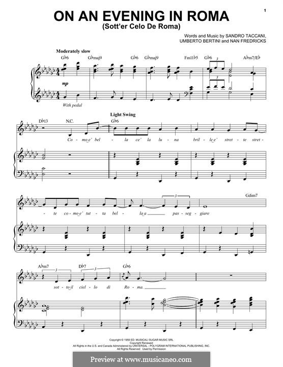 On an Evening in Rome (Sotter Celo De Roma): For voice and piano by Alessandro Taccani, Nan Frederics, Umberto Bertini