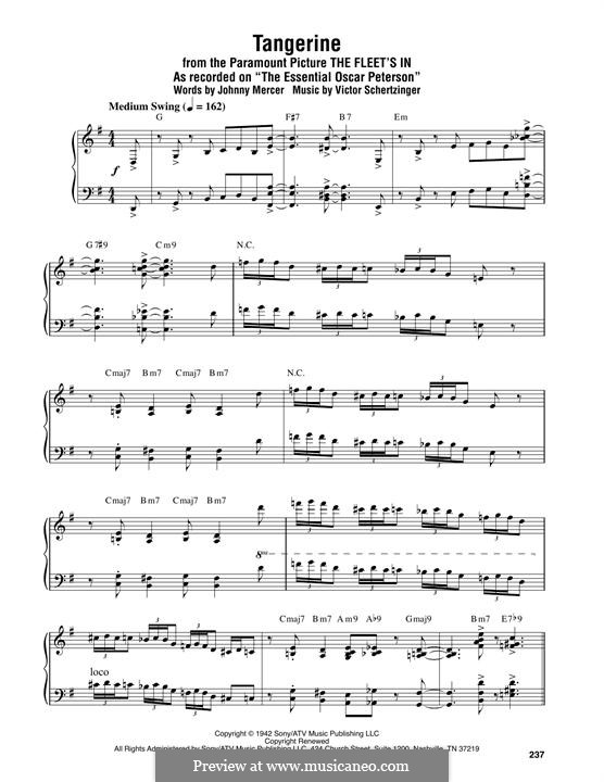 Tangerine: For piano by Victor Schertzinger