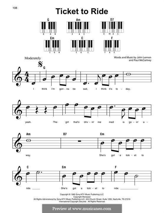 Ticket to Ride (The Beatles): Melody line by John Lennon, Paul McCartney