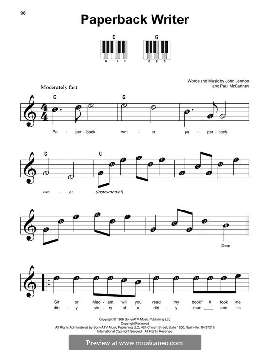 Paperback Writer (The Beatles): Melody line by John Lennon, Paul McCartney