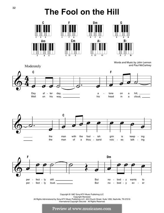 The Fool on the Hill (The Beatles): Melody line by John Lennon, Paul McCartney