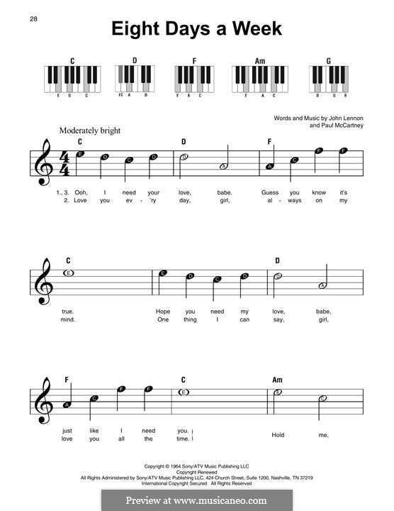 Eight Days a Week (The Beatles): Melody line by John Lennon, Paul McCartney
