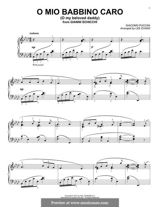 O mio babbino caro: For piano by Giacomo Puccini