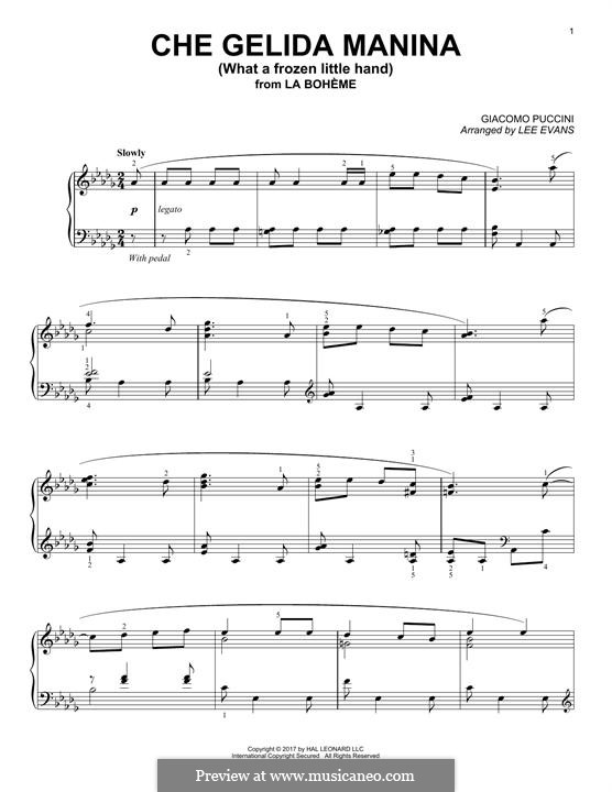 Che gelida manina: For piano by Giacomo Puccini