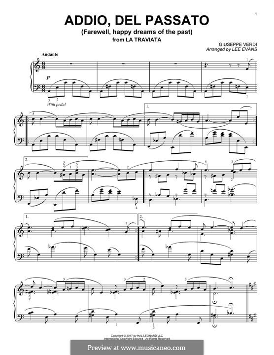 Addio del passato: For piano by Giuseppe Verdi