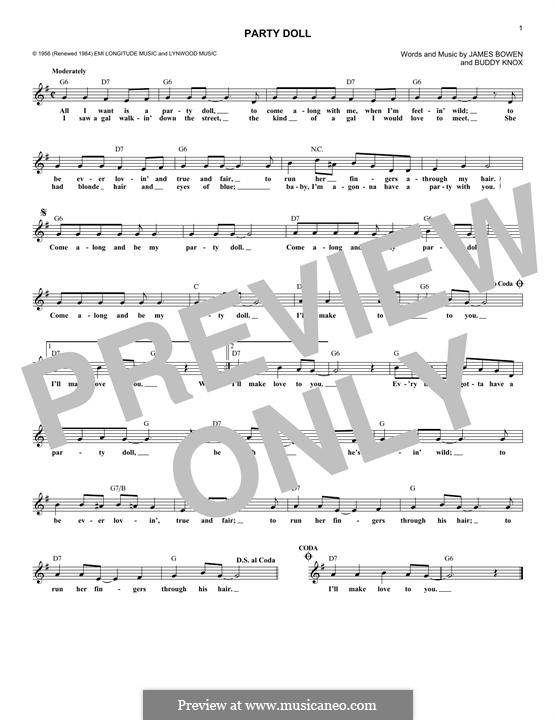 Party Doll (Buddy Knox): Melody line by James Bowen