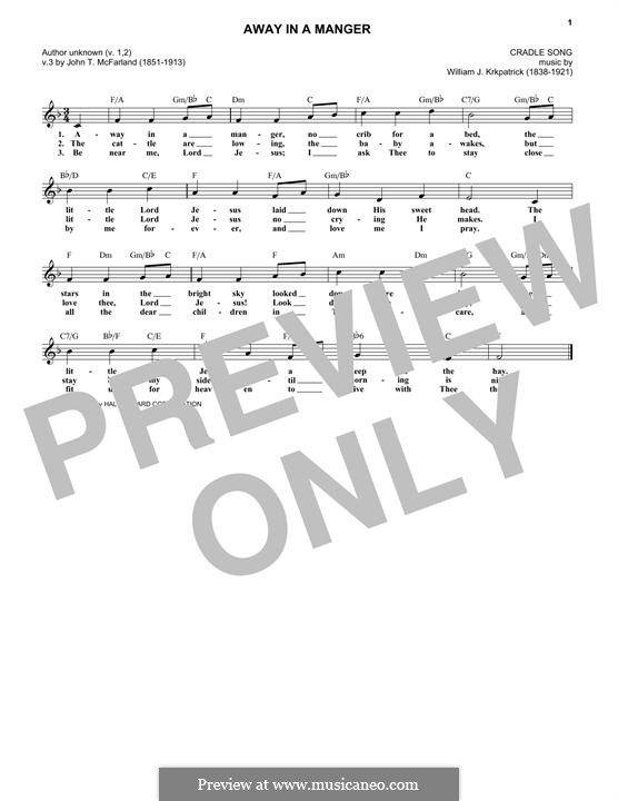 Away in a Manger: Melody line by William (James) Kirkpatrick