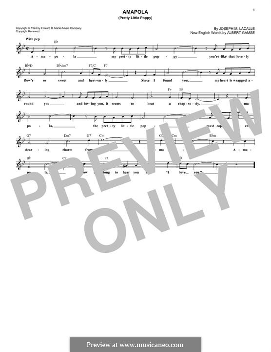 Amapola (Pretty Little Poppy): Melody line by Joseph M. Lacalle