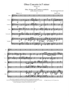 Concerto for Oboe, Strings and Basso Continuo in F Minor, TWV 51:f1: Full score, parts by Georg Philipp Telemann