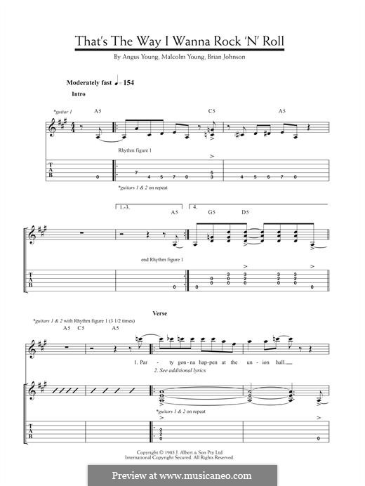 That's the Way I Wanna Rock 'n' Roll (AC/DC): For guitar with tab by Angus Young, Brian Johnson, Malcolm Young