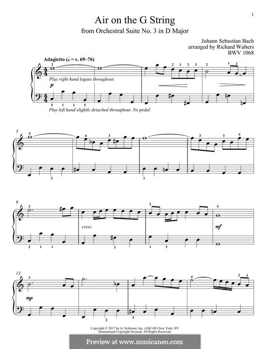 Aria (Printable Scores): Version for piano by Johann Sebastian Bach