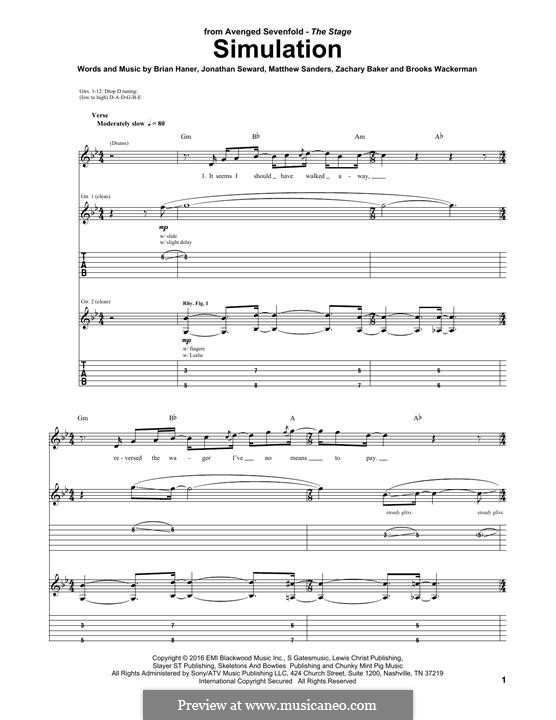 Simulation (Avenged Sevenfold): For guitar with tab by Brian Haner Jr., Jonathan Seward, Matthew Sanders, Zachary Baker, Brooks Wackerman