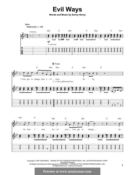 Evil Ways (Santana): For guitar with tab by Sonny Henry