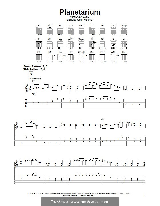 Planetarium (from La La Land): For guitar with tab by Justin Hurwitz