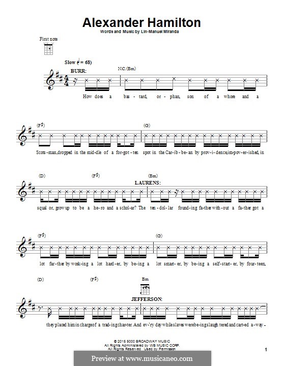 Alexander Hamilton (from 'Hamilton'): For ukulele by Lin-Manuel Miranda