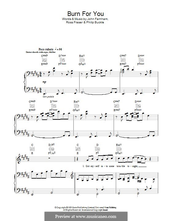 Burn for You (John Farnham) by P. Buckle, R. Fraser on MusicaNeo Burn for You (John Farnham) by P. Buckle, R. Fraser on MusicaNeo