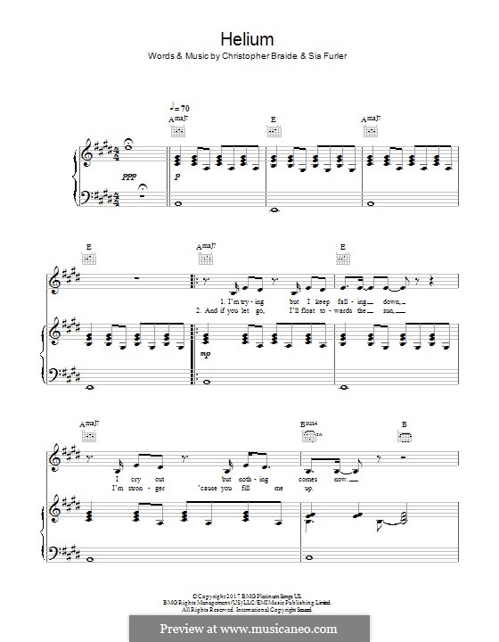 Helium (Sia): For voice and piano (or guitar) by Chris Braide, Sia Furler