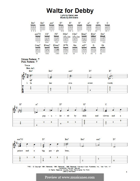 Waltz for Debby: For guitar with tab by Bill Evans